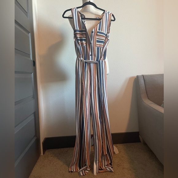 Monteau Pants - Monteau Multi Colored Pin Stripe Jumpsuit